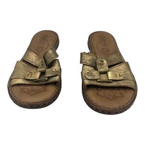 Born Handcrafted Footwear Gold Metallic Leather Slide Sandals Women's Size 6 M